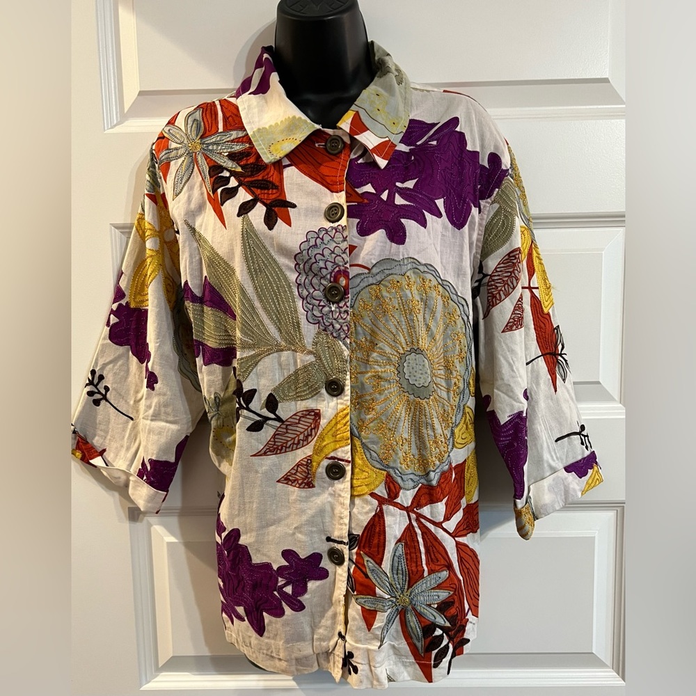 🥇 Lifestyle Woman Embroidered Cotton Floral Blazer
